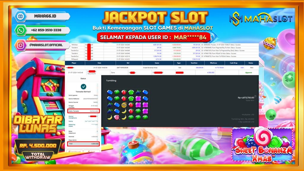 MAHASLOT JACKPOT SLOT SWEET BONANZA XMAS Rp. 4.500.000,- LUNAS