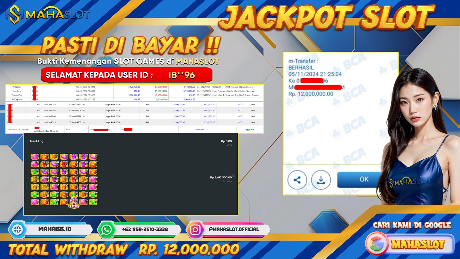 MAHASLOT JACKPOT SLOT SUGAR RUSHH X1000 Rp. 12.000.000,- LUNAS