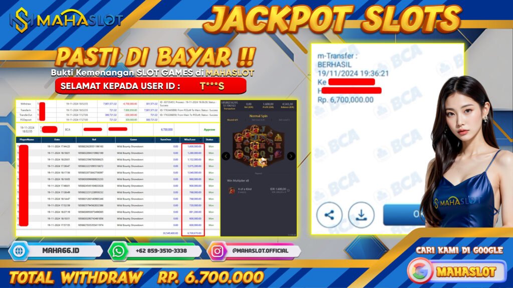 MAHASLOT JACKPOT SLOT WILD BOUNTY SHOWDOWN Rp. 6.700.000,- LUNAS