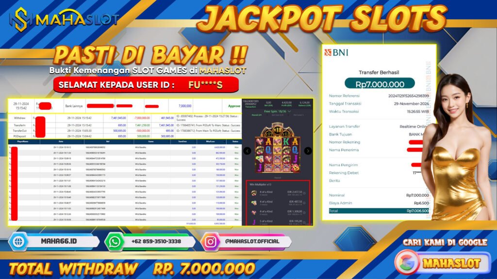 MAHASLOT JACKPOT SLOT WILD BANDITO Rp. 7.000.000,- LUNAS